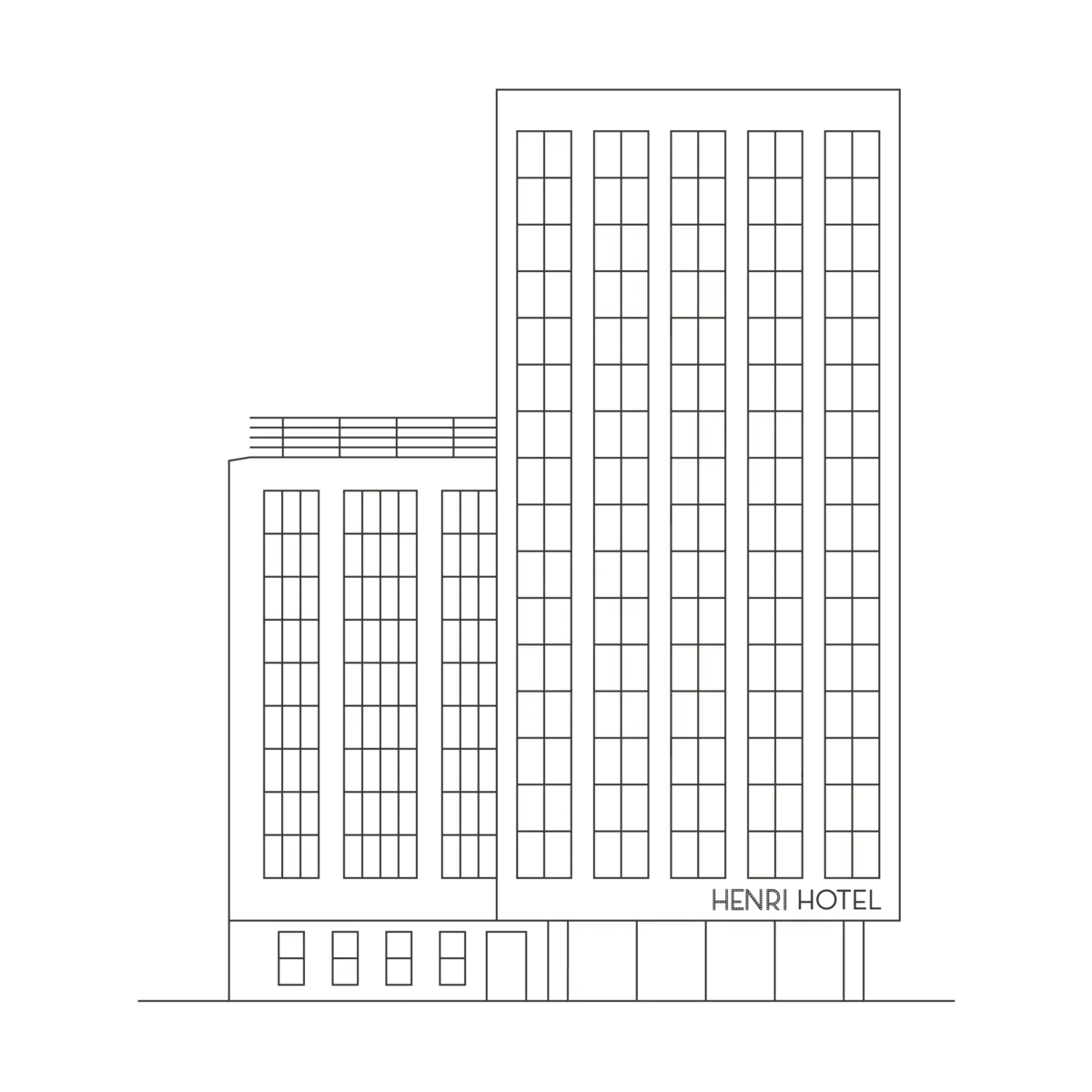 Illustration des HENRI Düsseldorf Zeichnung des Hotels HENRI Düsseldorf