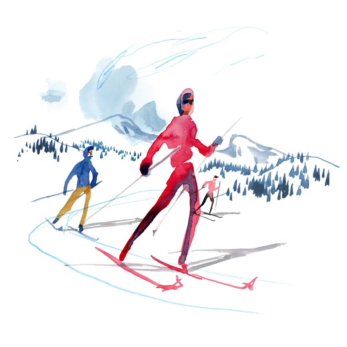 Illustration Ski fahren Garmisch-Partenkirchen Eine bunte Illustration vom Ski fahren in Garmisch-Partenkirchen.