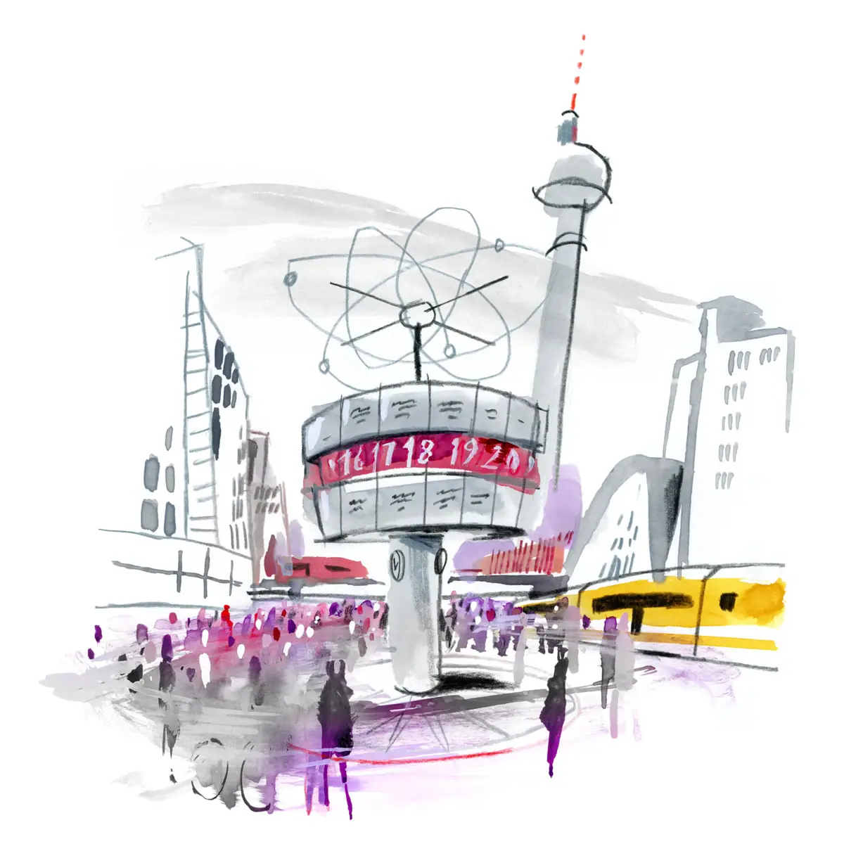 Illustration eines belebten Platzes in Berlin Illustration eines belebten Platzes in Berlin