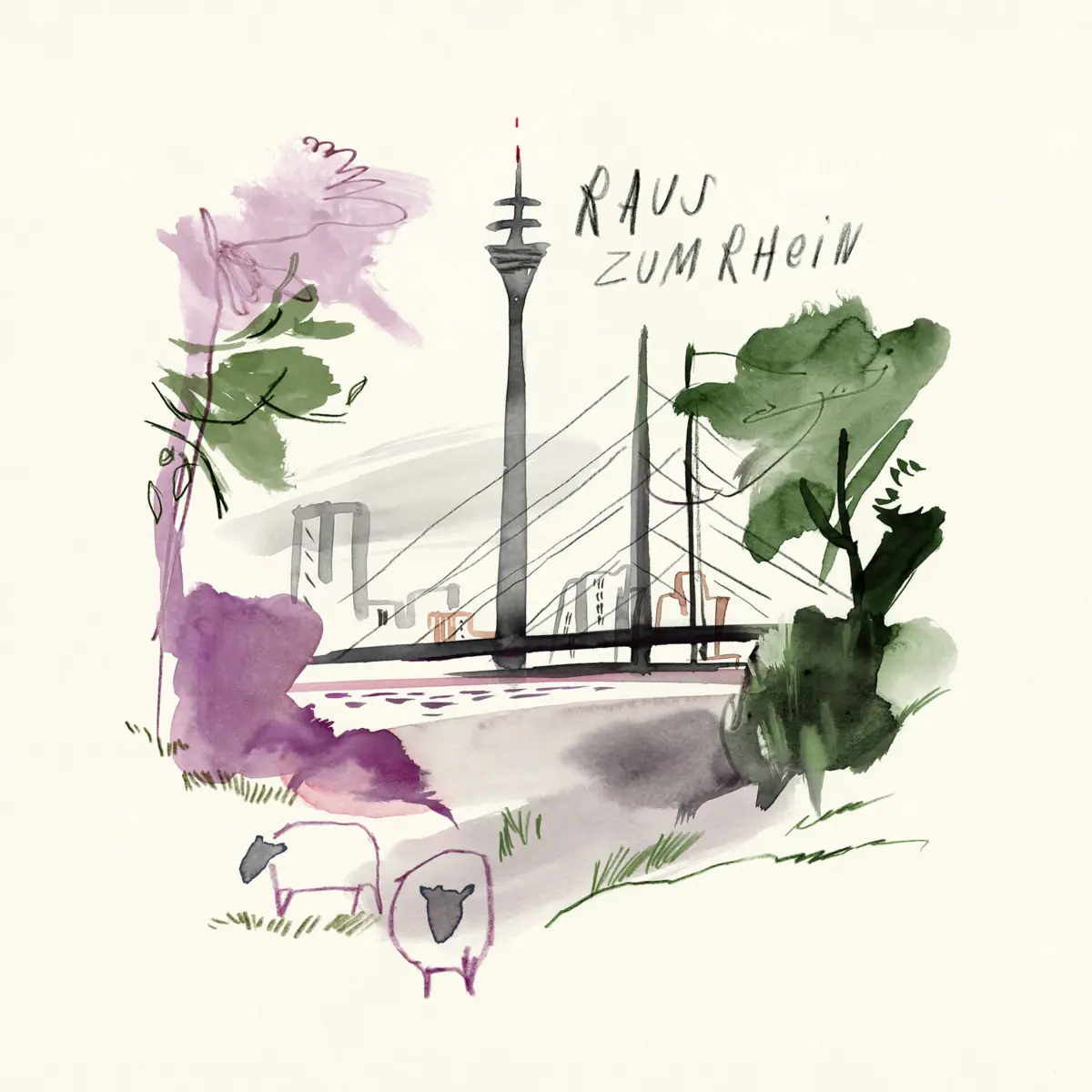 Illustration Düsseldorf Aquarellmalerei der Rhein Promenade